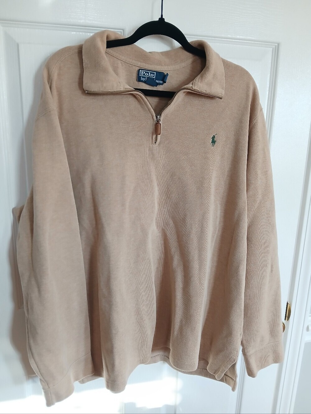 Polo by Ralph Lauren Tan Half-Zip Pullover with Embroidered Pony Preppy Business